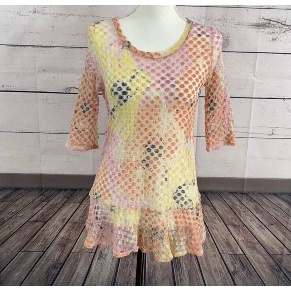 John Paul Richard Top Blouse Womens Large Multicolor Mesh Knit Costal Breathable